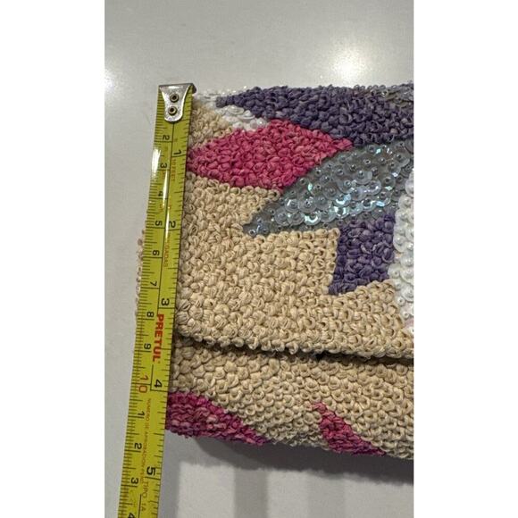 Floral Sequin Rafia Evening Clutch Purse Wedding Prom Vintage Inspired Boho - Picture 9 of 9